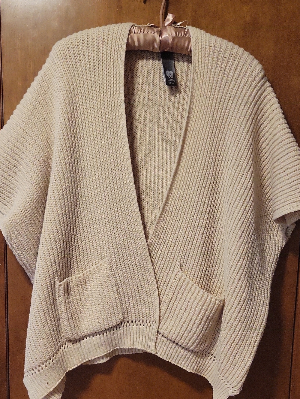 Vince Camuto Beige Knit Short Sleeve Cardigan Cape Sweater OS